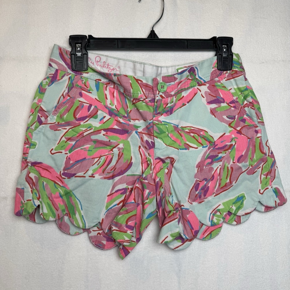 Lilly Pulitzer Women's Sz 0 Buttercup Short Multicolor Floral Cotton Scalloped